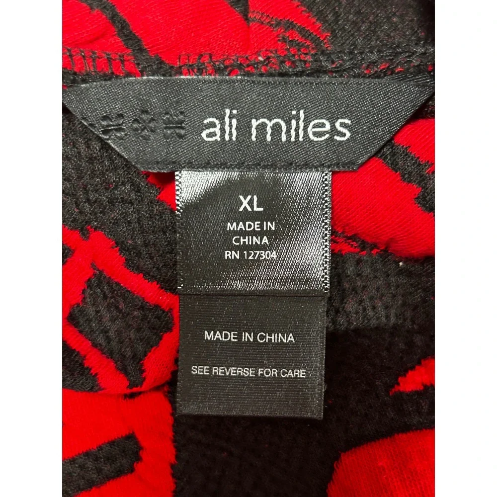 NEW Ali Miles XL Red Black Geometric‎ Abstract Cowl Neck 3/4 Sleeve Tunic Top